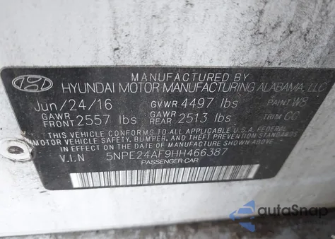2017 Hyundai Sonata Se from USA, damaged, VIN 5NPE24AF9HH466387
